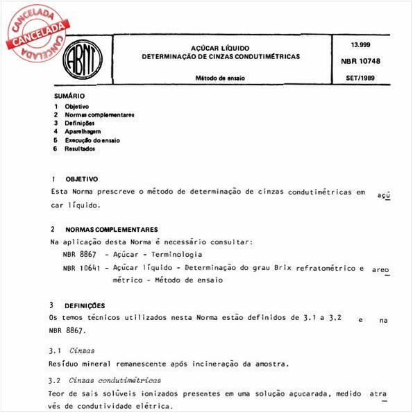 Açúcar líquido - Determinação de cinzas condutimétricas