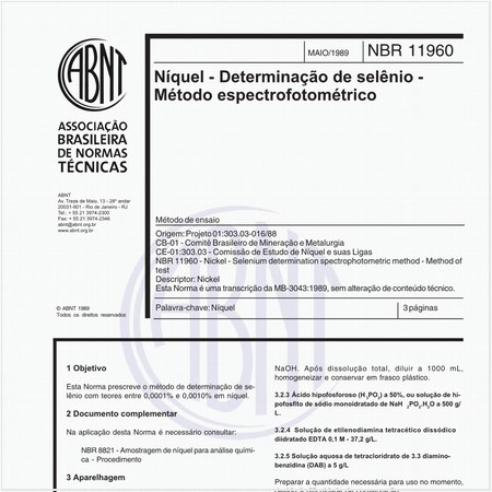Níquel - Determinação de sêlenio - Método espectrofotométrico - Método de ensaio