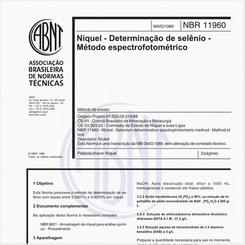Níquel - Determinação de sêlenio - Método espectrofotométrico - Método de ensaio