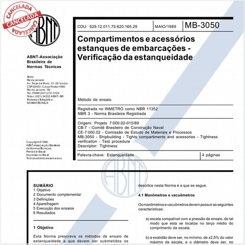 Compartimentos e acessórios estanques de embarcações - Verificação da estanqueidade