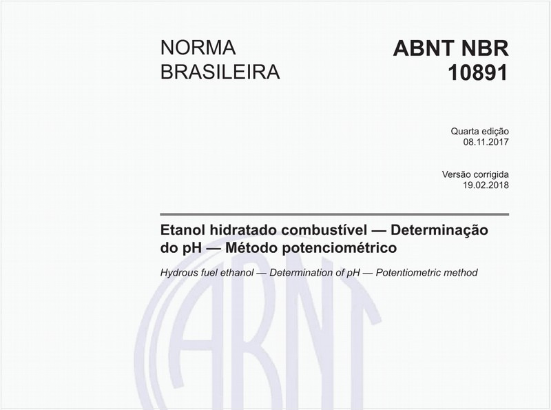 Etanol hidratado combustível - Determinação do pH - Método potenciométrico
