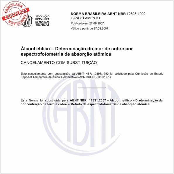 Alcool etílico - Determinação do teor de cobre por espectrofotometria de absorção atômica