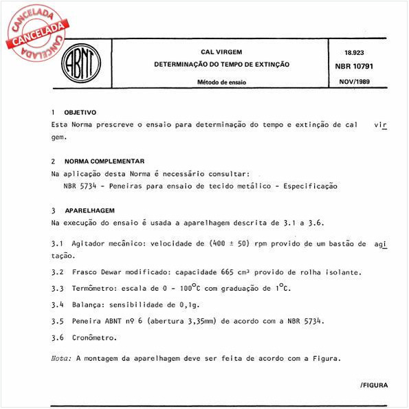 Cal virgem - Determinação do tempo de extinção