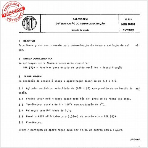 Cal virgem - Determinação do tempo de extinção
