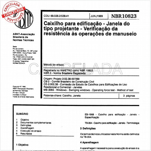Caixilho para edificação - Janela do tipo projetante - Verificação da resistência às operações de manuseio