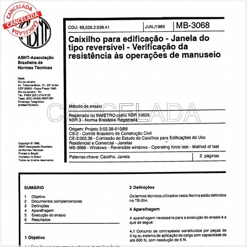 Caixilho para edificação - Janela do tipo reversível - Verificação da resistência às operações de manuseio