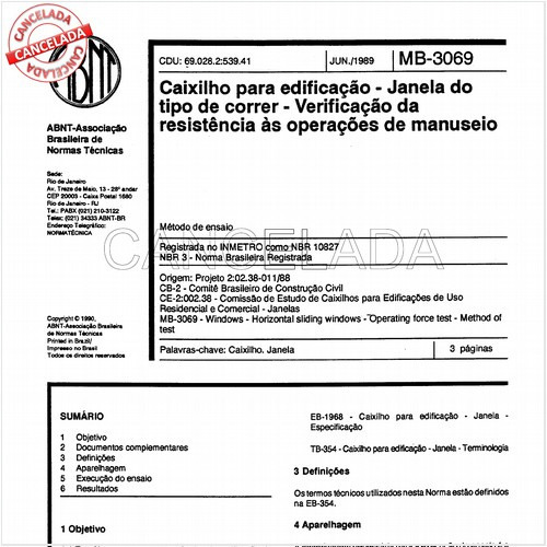Caixilho para edificação - Janela do tipo de correr - Verificação da resistência às operações de manuseio