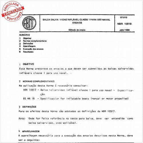 Balsa salva-vidas inflável classe 1 para uso naval - Ensaios
