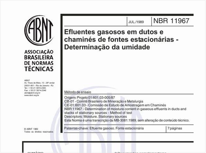 Efluentes gasosos em dutos e chaminés de fontes estacionárias - Determinação da umidade - Método de ensaio
