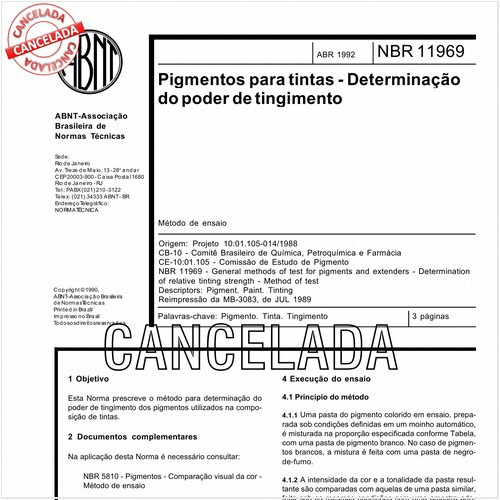 Pigmentos para tintas - Determinação do poder de tingimento