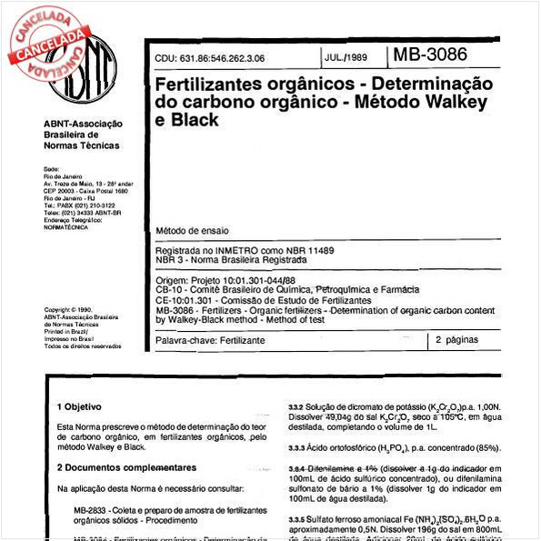 Fertilizantes orgânicos - Determinação do carbono orgânico método Walkey e Black