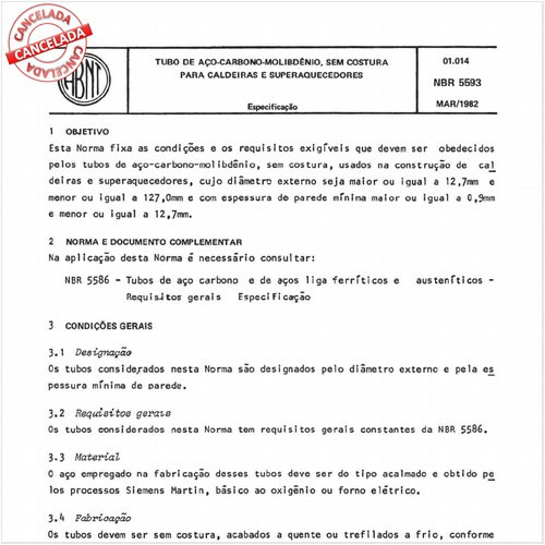 Tubos de aço-carbono-molibdênio, sem costura, para caldeiras e superaquecedores