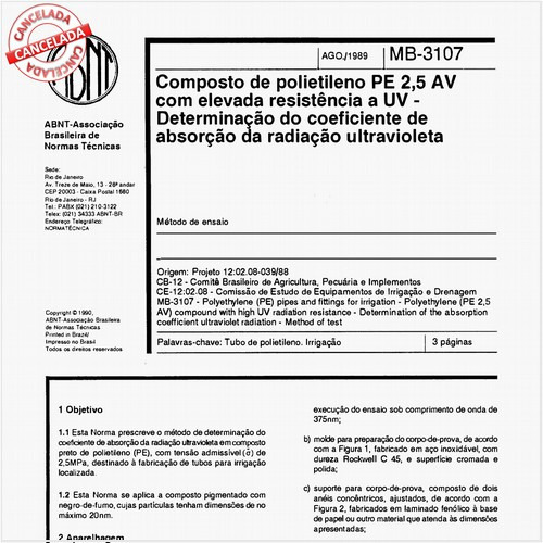 Composto de polietileno PE 2,5 AV com elevada resistência a UV - Determinação do coeficiente de absorção da radiação ultravioleta