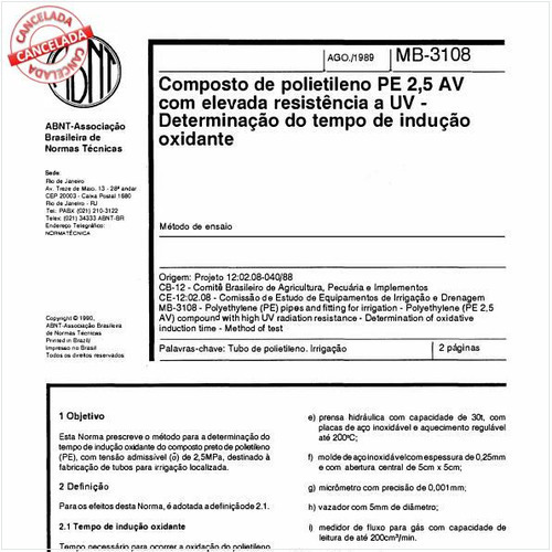 Composto de polietileno PE 2,5 AV com elevada resistência a UV - Determinação do tempo de indução oxidante