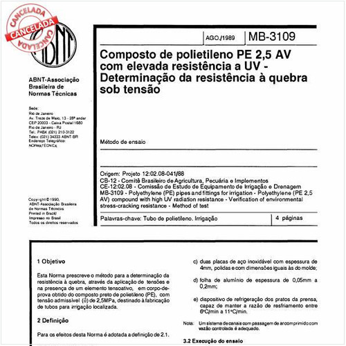 Composto de polietileno PE 2,5 AV com elevada resistência a UV - Determinação da resistência à quebra sob tensão