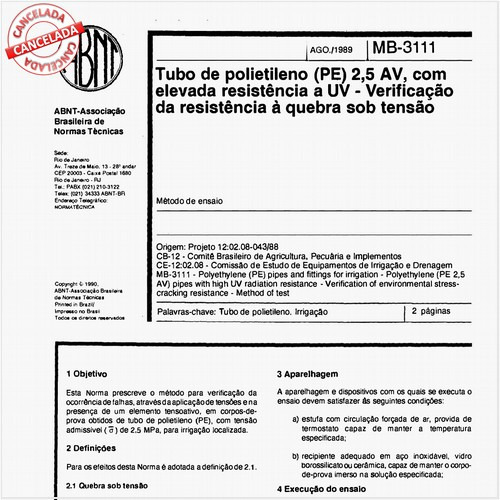 Tubo de polietileno PE 2,5 AV com elevada resistência a UV - Verificação da resistência à quebra sob tensão