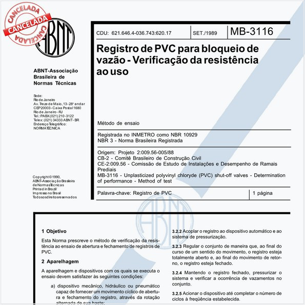 Registro de PVC para bloqueio de vazão - Verificação da resistência ao uso