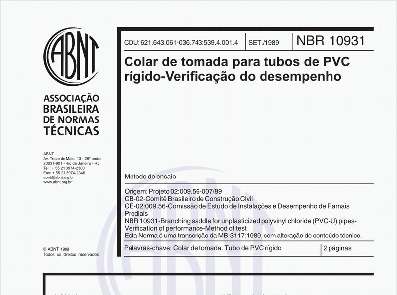 Colar de tomada para tubos de PVC rígido - Verificação do desempenho - Método de ensaio