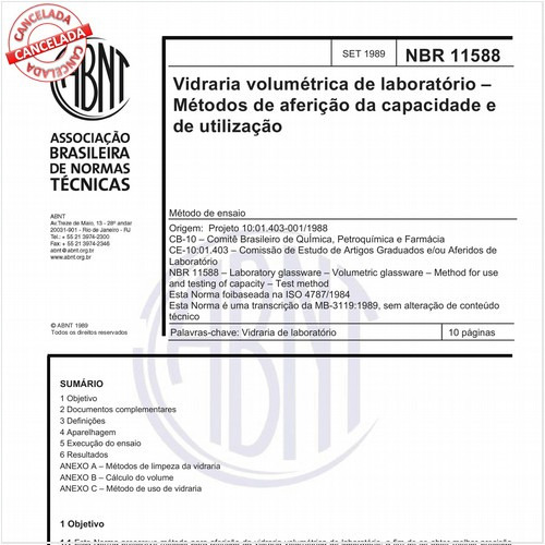 Vidraria volumétrica de laboratório - Métodos de aferição da capacidade e de utilização