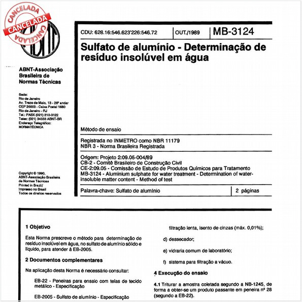 Sulfato de alumínio - Determinação de resíduo insolúvel em água