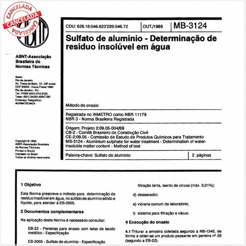 Sulfato de alumínio - Determinação de resíduo insolúvel em água