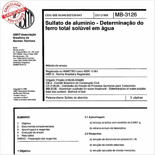 Sulfato de alumínio - Determinação do ferro total solúvel em água