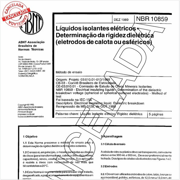 Líquidos isolantes elétricos - Determinação da rigidez dielétrica (eletrodos de calota ou esféricos)