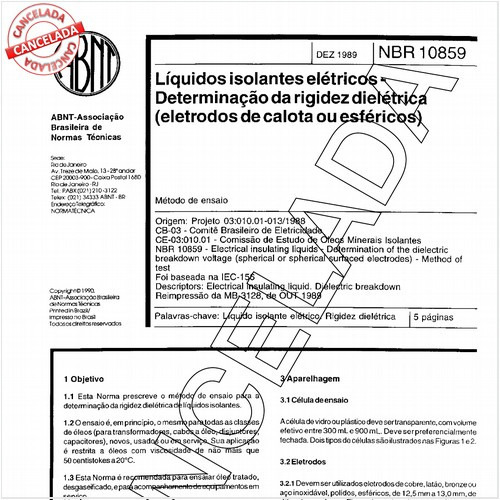 Líquidos isolantes elétricos - Determinação da rigidez dielétrica (eletrodos de calota ou esféricos)