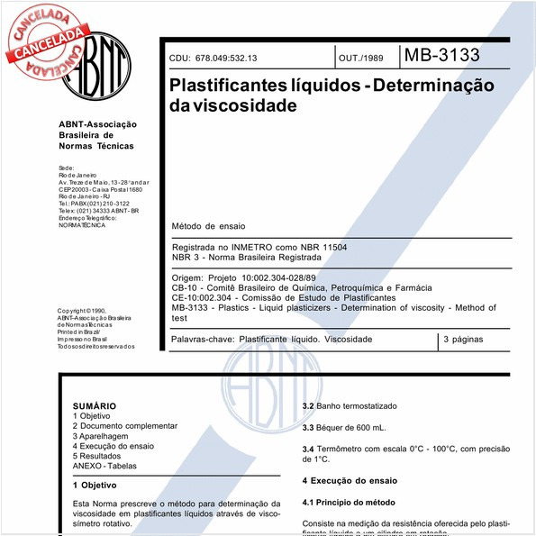 Plastificantes líquidos - Determinação da viscosidade