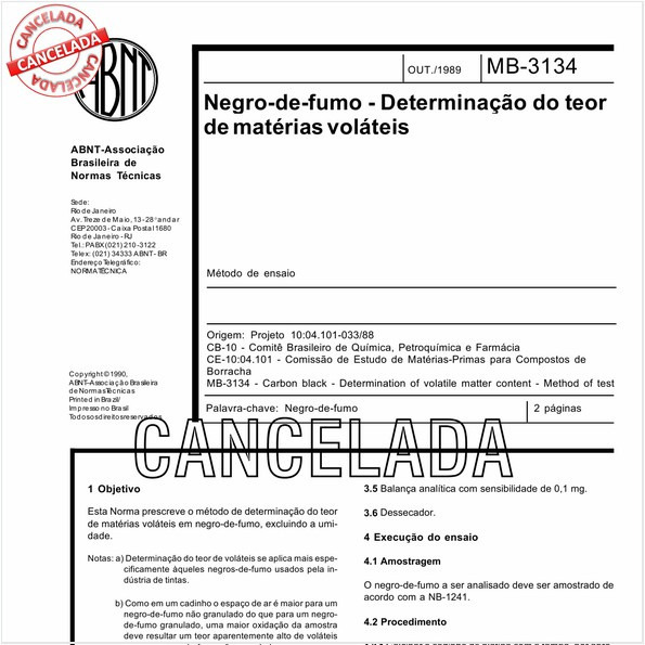 Negro-de-fumo - Determinação do teor de matérias voláteis