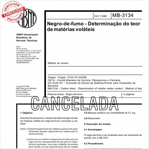 Negro-de-fumo - Determinação do teor de matérias voláteis