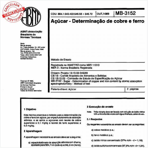 Açúcar - Determinação de cobre e ferro