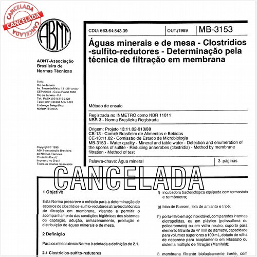 Aguas minerais e de mesa - Clostrídios-sulfito-redutores - Determinação pela técnica de filtração em membrana