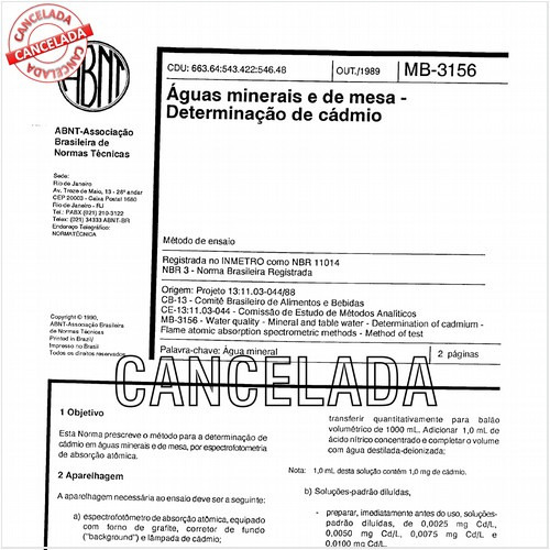 Aguas minerais e de mesa - Determinação de cádmio