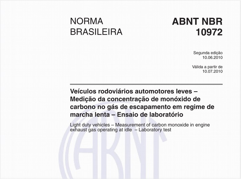 Veículos rodoviários automotores leves - Medição da concentração de monóxido de carbono no gás de escapamento em regime de marcha lenta - Ensaio de laboratório