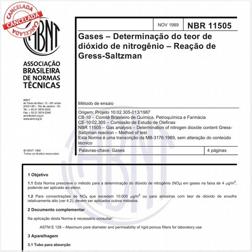 Gases - Determinação do teor de dióxido de nitrogênio - Reação de Gress-Saltzman