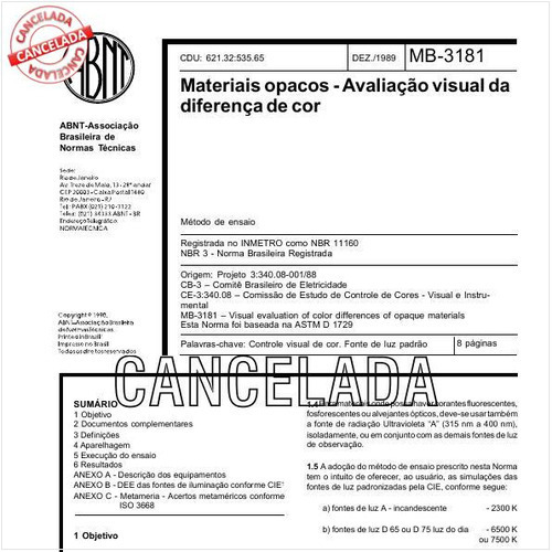 Materiais opacos - Avaliação visual da diferença de cor