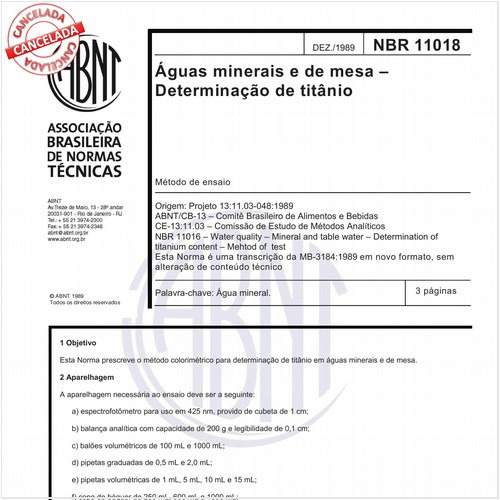 Aguas minerais e de mesa - Determinação de titânio