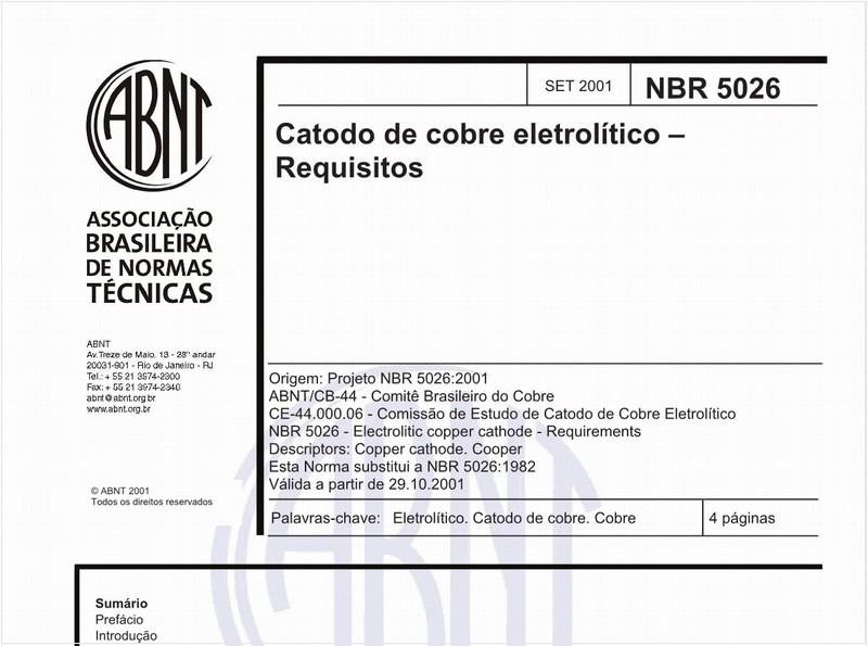 Catodo de cobre eletrolítico - Requisitos