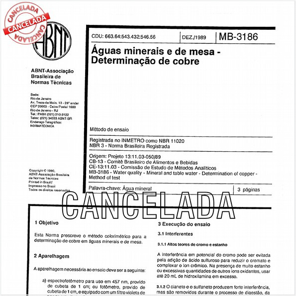 Aguas minerais e de mesa - Determinação de cobre