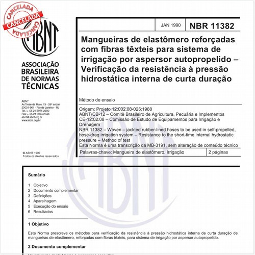 Mangueiras de elastômero reforçadas com fibras têxteis para sistema de irrigação por aspersor autopropelido - Verificação da resistência à pressão hidrostática interna de curta duração