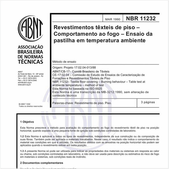 Revestimentos têxteis de piso - Comportamento ao fogo - Ensaio da pastilha em temperatura ambiente - Método de ensaio
