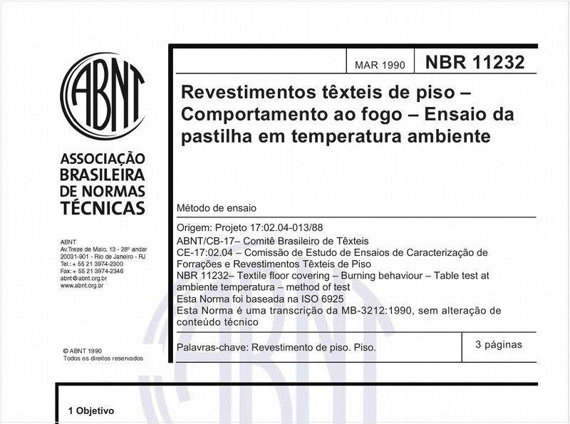 Revestimentos têxteis de piso - Comportamento ao fogo - Ensaio da pastilha em temperatura ambiente - Método de ensaio