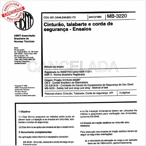 Cinturão, talabarte e corda de segurança - Ensaios