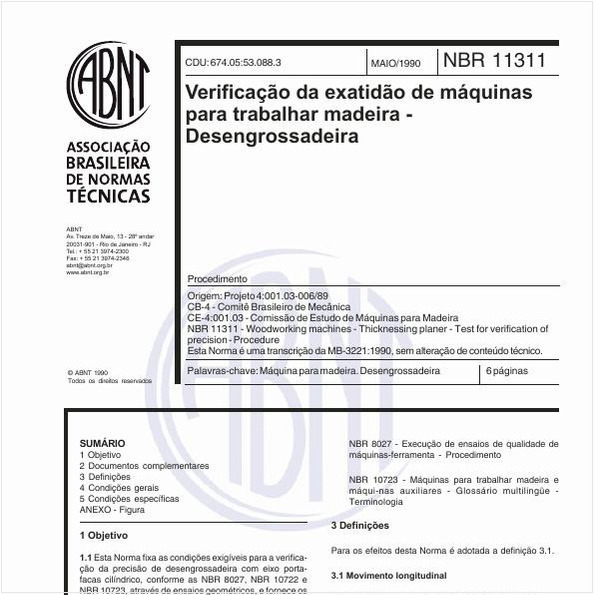 Verificação da exatidão de máquinas para trabalhar madeira - Desengrossadeira - Procedimento