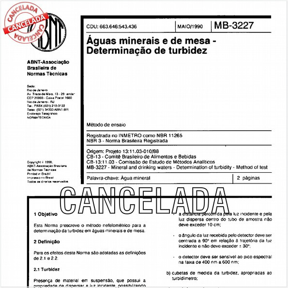 Aguas minerais e de mesa - Determinação de turbidez