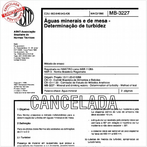 Aguas minerais e de mesa - Determinação de turbidez