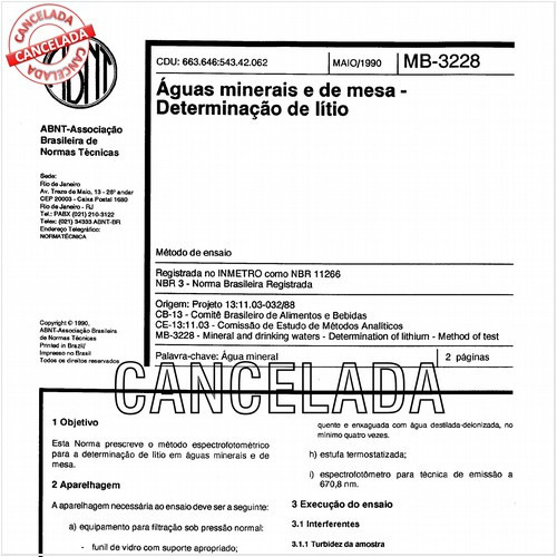 Aguas minerais e de mesa - Determinação de lítio