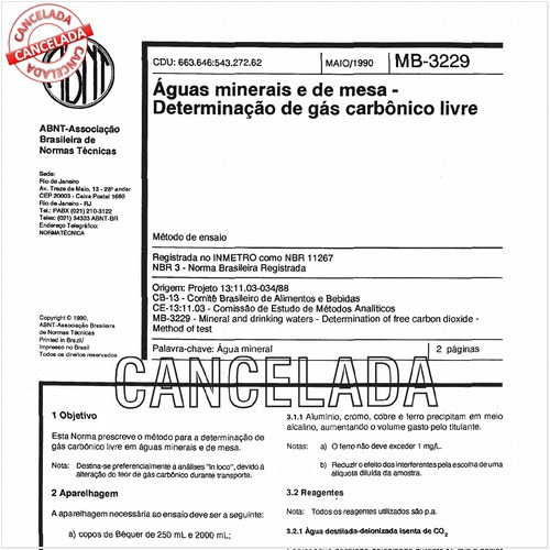 Aguas minerais e de mesa - Determinação de gás carbônico livre