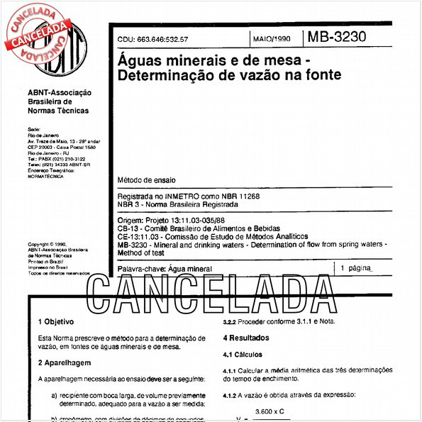 Aguas minerais e de mesa - Determinação de vazão na fonte